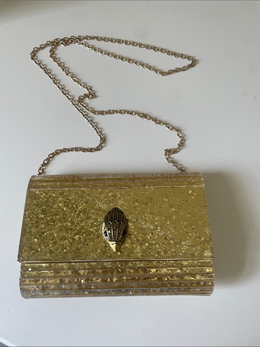Kurt Geiger Gold Metallic Evening Clutch with Chain Strap
